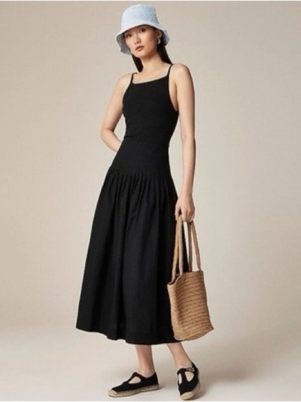 NWT JCREW Pintuck Pleated Maxi Dress Black Plus Size 2X A-Line Cotton CK707 - Picture 2 of 10